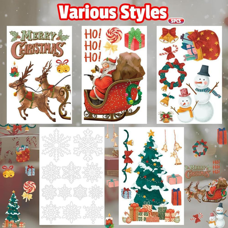 Calcomanías navideñas de copos y renos para ventanas, decoración interior y exterior, reutilizables y resistentes al agua
