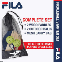 FILA Accessories Juego de 2 palas de pickleball - Incluye 2 raquetas de pickleball, 2 pelotas para exteriores y bolsa de malla