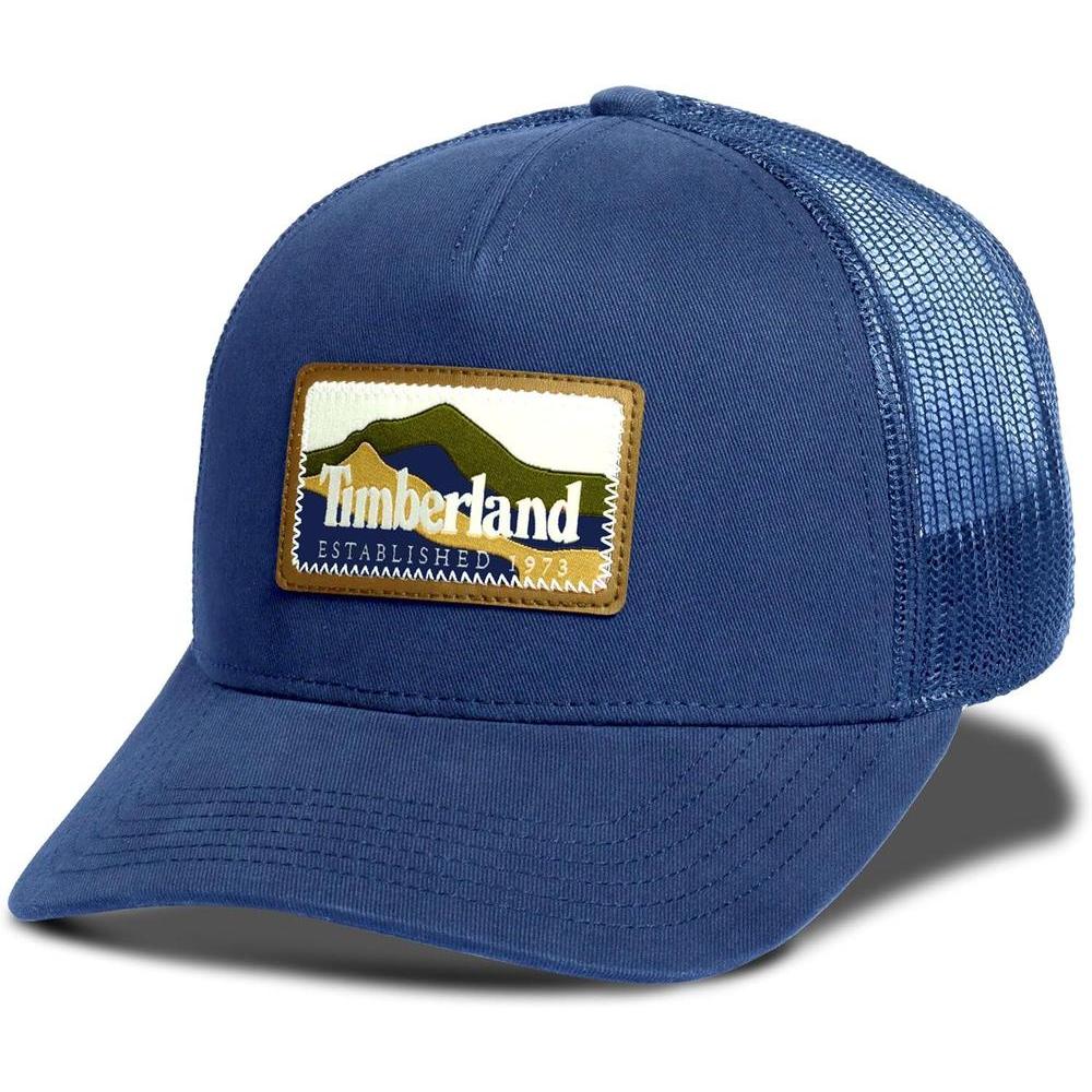 Gorra Trucker Timberland para hombre con parche de montaña, diseño clásico, malla ajustable y visera curva