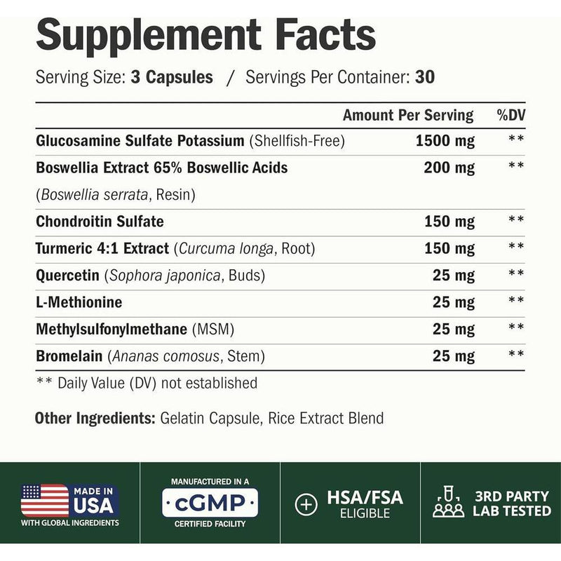 Vimerson Health Glucosamina Condroitina Cúrcuma MSM Boswellia - Suplemento para Dolor Articular Natural y Sin OGM