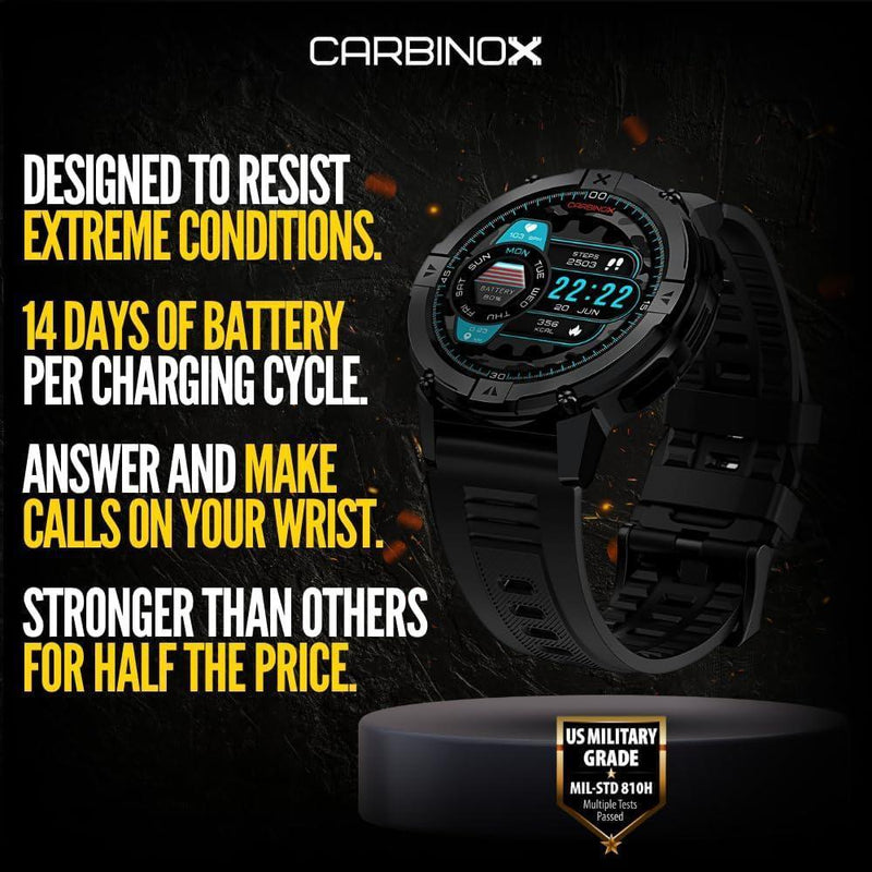 CARBINOX X-Ranger Smart Watch con llamadas, rastreador fitness resistente al agua IP69K, compatible Android e iOS, pantalla AMOLED