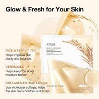 ANUA Rice 70 Máscara de Colágeno Facial Nocturna, Hidratante y Reafirmante para Piel Luminosa