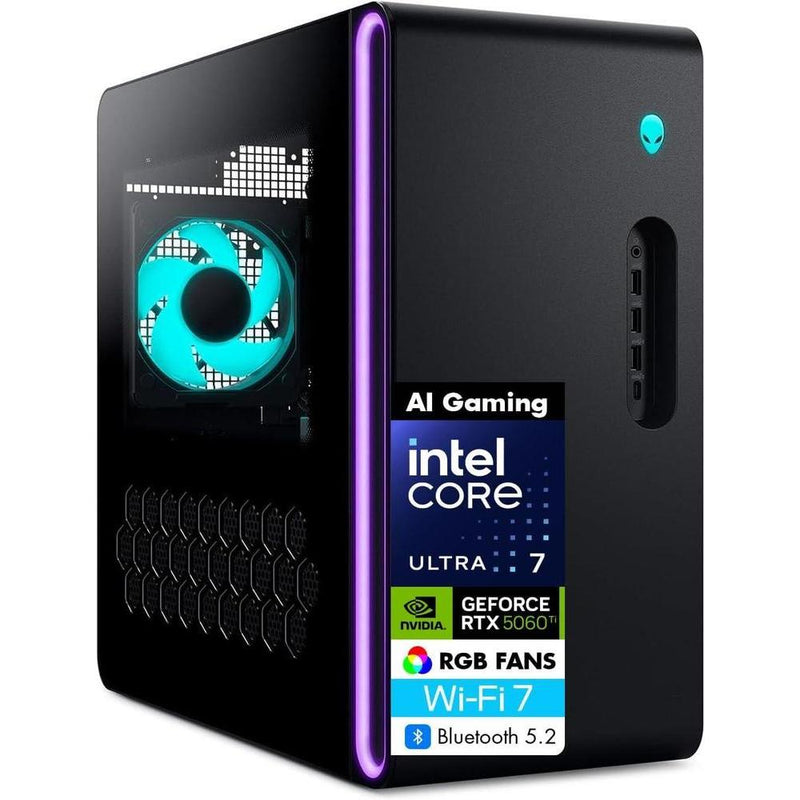 PC Gamer Alienware Aurora con Intel Ultra 7, RTX 5060 Ti, 32GB RAM, 1TB SSD, RGB, WiFi 7, Windows 11, con expansor USB