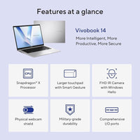 Asus Vivobook 14 Laptop Snapdragon 16GB RAM 512GB SSD Windows 11 Plateado