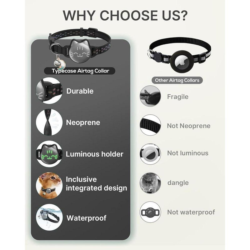 Collar de gato Airtag impermeable con patrón de pez luminoso y soporte oculto, ideal para rastrear a tu gato