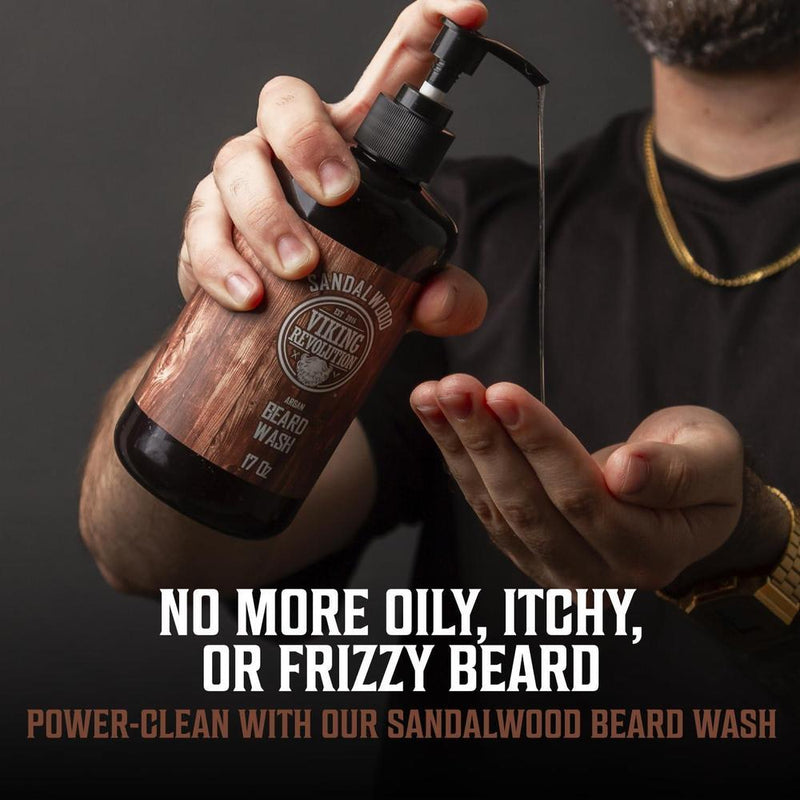 Kit de acondicionador y lavado para barba con aceites de argán y jojoba, aroma natural de sándalo