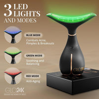 GLO24K Dispositivo facial y cuello con luz roja, masajeador 3 en 1 con vibración y LED para revitalizar y reafirmar la piel