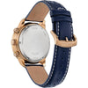 Citizen Eco-Drive Weekender Sport Casual Cronógrafo en acero inoxidable oro rosa, correa de cuero azul, esfera azul