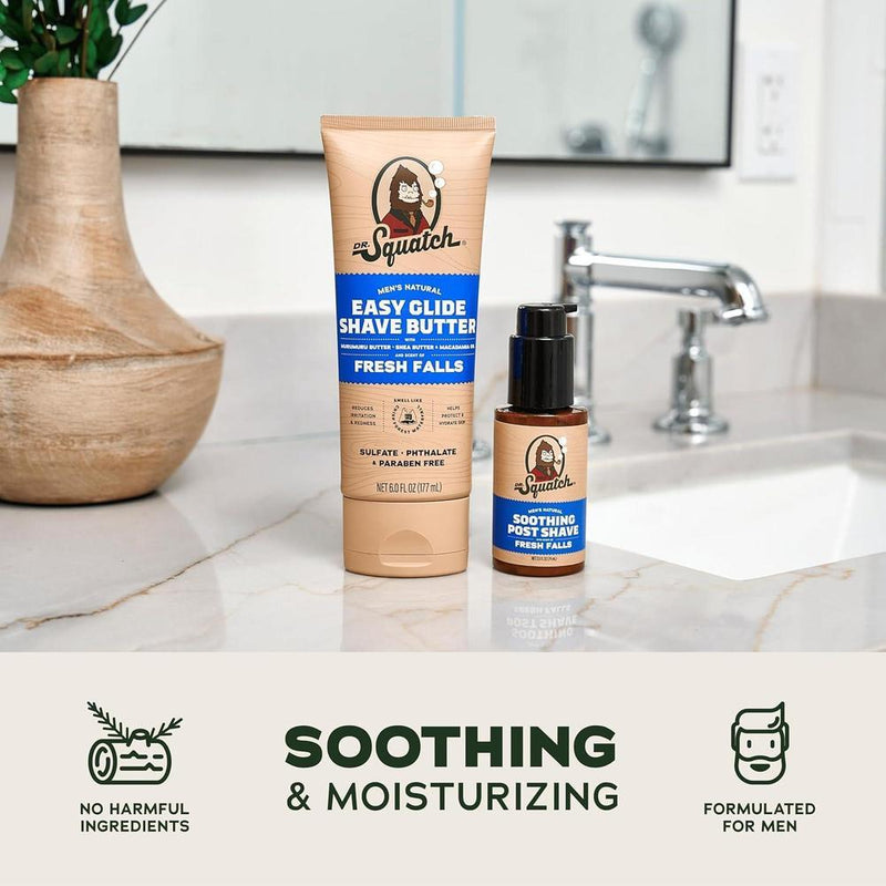 Dr. Squatch Fresh Falls, paquete de afeitado suave con mantequilla deslizante y loción post-afeitado calmante