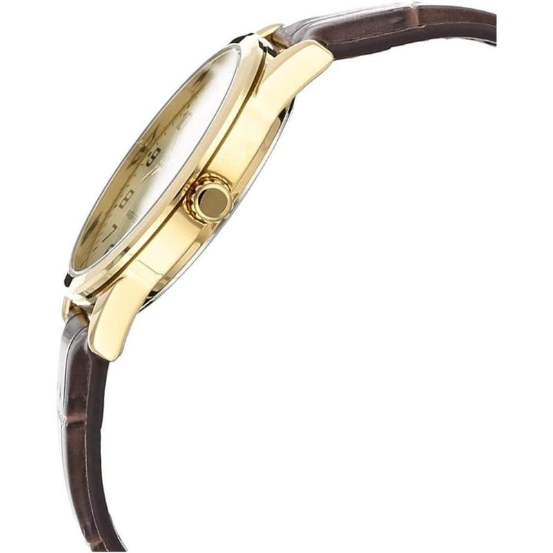 Casio Reloj de cuarzo de acero inoxidable para hombre, correa de cuero marrón, modelo EAW-MTP-V001GL-9B