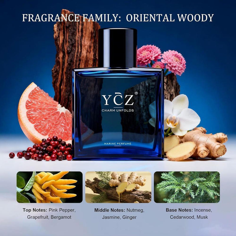 Ycz Charm Unfolds Perfume Marino para Hombres, Colonia Eau De Parfum de Larga Duración, Fragancia Oriental Amaderada