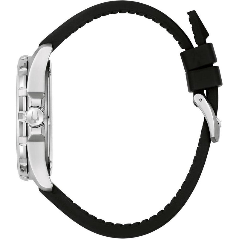 Bulova Reloj Marine Star de cuarzo plateado de acero inoxidable para hombre, correa de cuero y silicona, resistente al agua