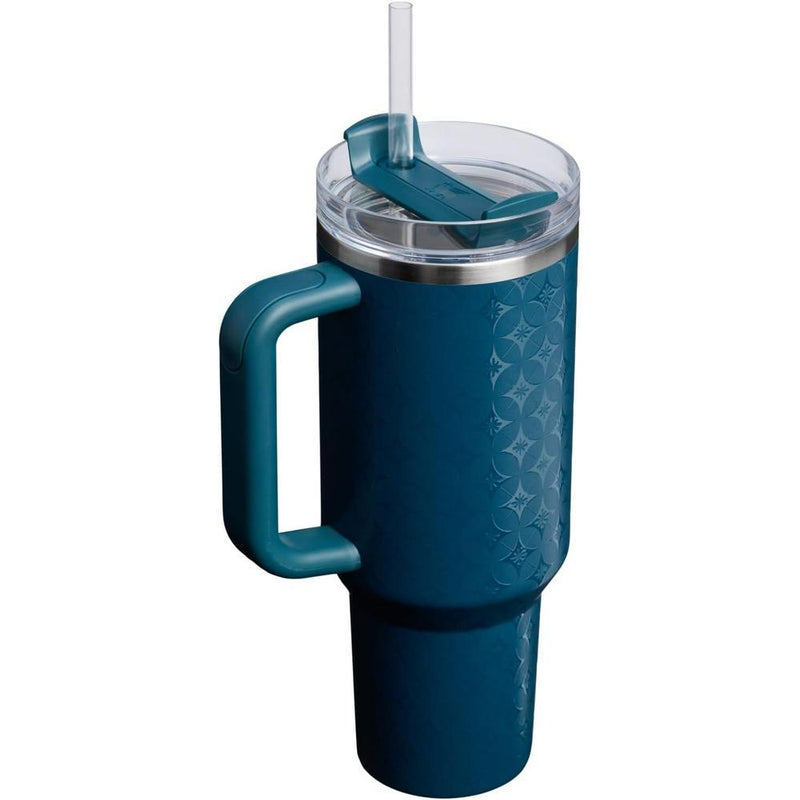 Stanley Quencher H2.0, vaso acero inoxidable con asa, pajilla, tapa giratoria FlowState, aislamiento térmico, sin BPA, azul claro