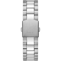 Reloj analógico GUESS con elegante diseño azul y plateado, pulsera de acero inoxidable y cierre de hebilla