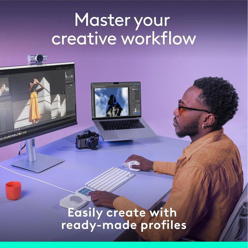 Logitech MX Creative Console con 9 teclas LCD personalizables y dial de control para Adobe y Spotify, gris pálido