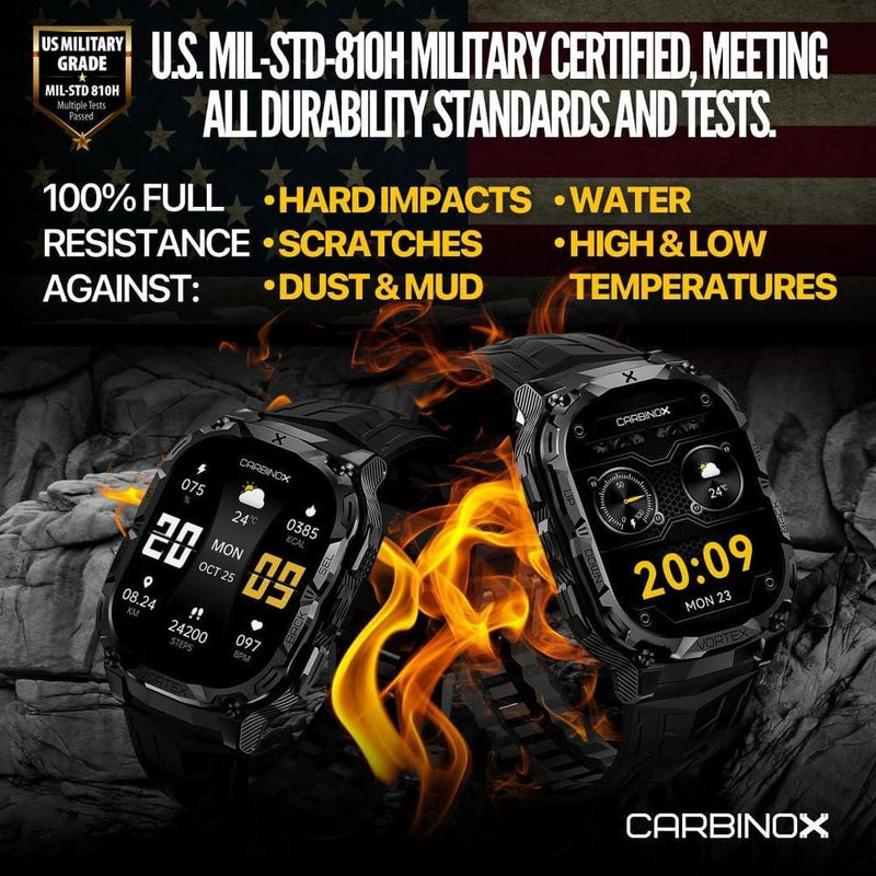 CARBINOX Vortex Smartwatch con función de llamadas, rastreador fitness militar, resistente al agua, diseño deportivo