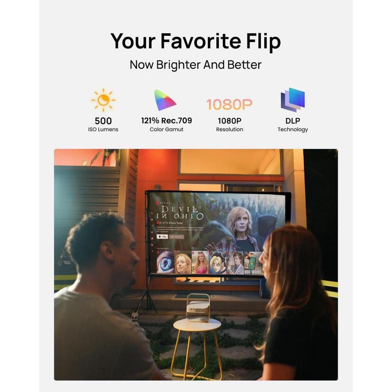 XGIMI Elfin Flip Plus Proyector portátil con Google TV, Netflix, 500 lúmenes ISO, resolución 1080P, diseño compacto