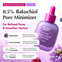 Eqqualberry Suero Facial Plumping Bakuchiol 5000ppm 4% Niacinamida Ácido Hialurónico Piel Sensible 30ml