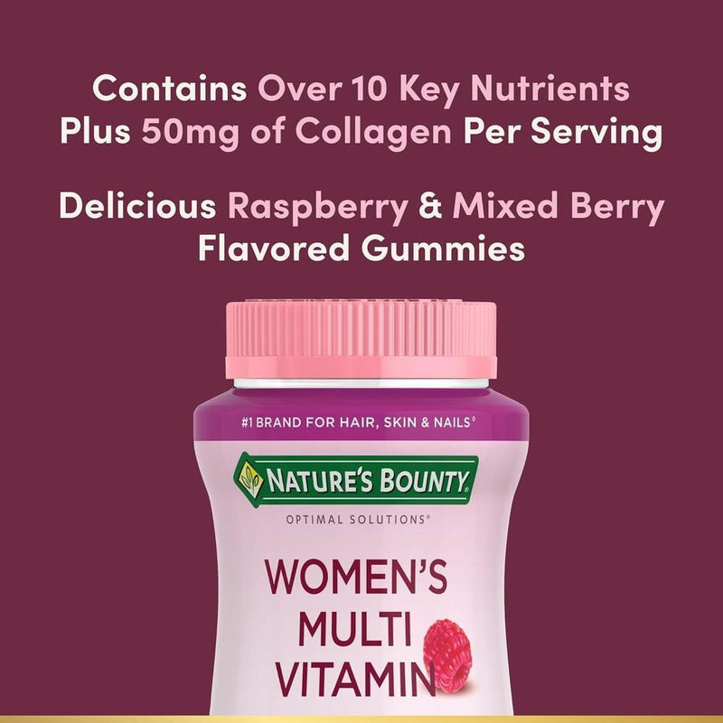 Nature's Bounty Multivitaminas para Mujeres, Apoyo Inmunológico, Salud Ósea, Sabor Frambuesa, 80 Gomitas, 40 Porciones