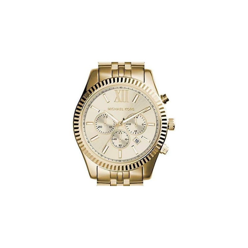 Michael Kors Reloj cronógrafo Lexington de acero inoxidable color oro con funciones de cronógrafo y cronómetro
