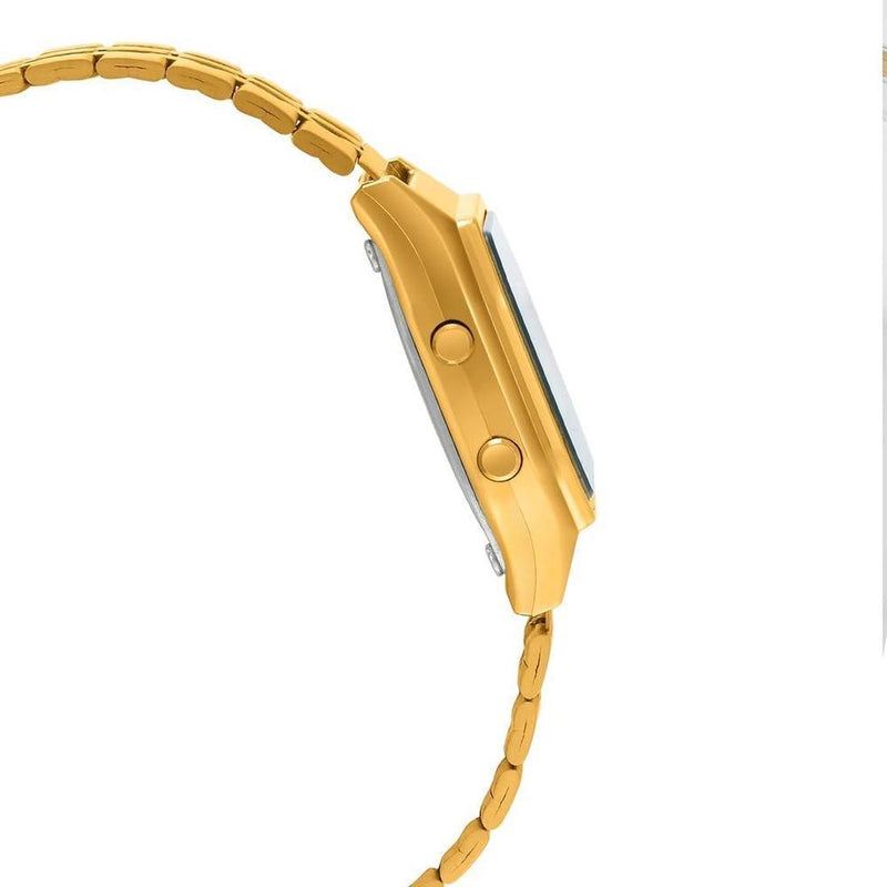 Reloj Casio para mujer modelo LA680WGA-1B, diseño dorado en metal con mecanismo de cuarzo, funciones de alarma y calendario