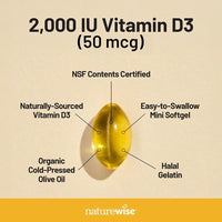 Cápsulas de gel de vitamina D3 de NatureWise, 2000iu para apoyar el sistema inmunológico y la salud ósea y muscular