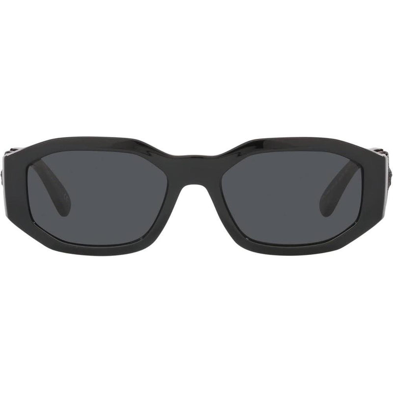 Versace Gafas de sol para hombre, montura negra, lentes gris oscuro, estilo elegante