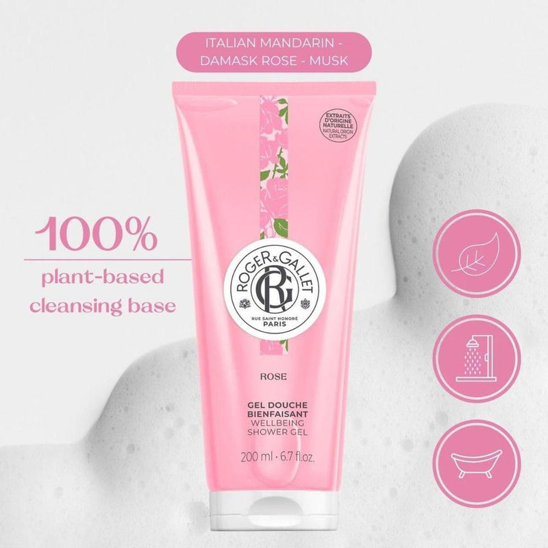 Gel de ducha hidratante Roger & Gallet con aloe vera y aroma de rosa, para piel sensible, sin sulfatos