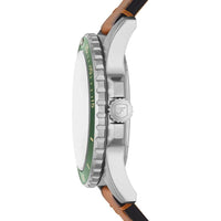 Reloj de pulsera Fossil para hombre, diseño acero inoxidable con correa de cuero marrón y resistencia al agua