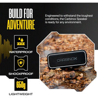 Altavoz Bluetooth portátil CARBINOX con impermeabilidad IPX7, carga rápida usb-C, sonido 3D, color negro