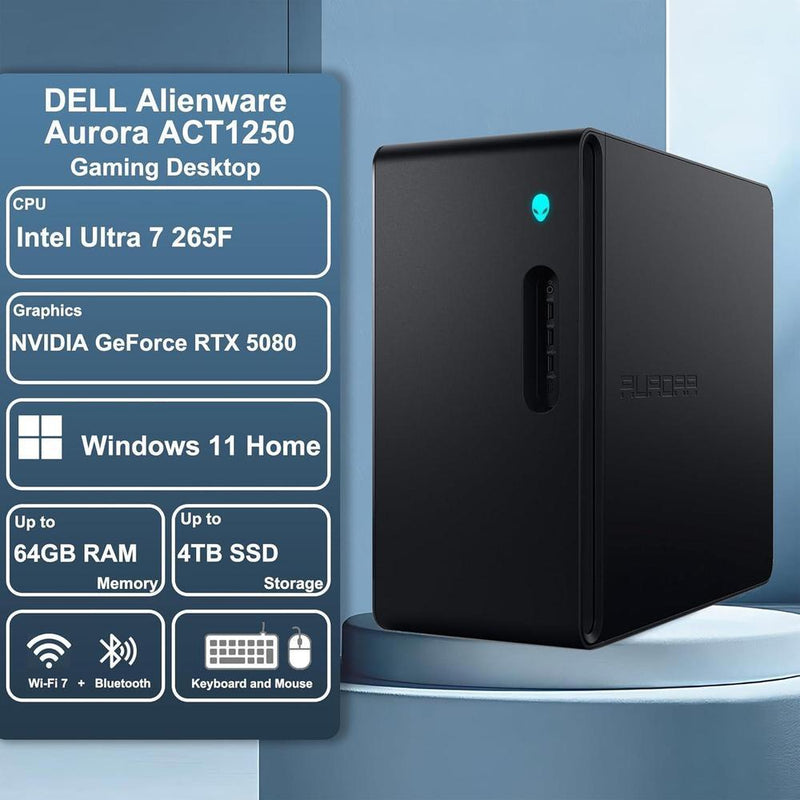 Dell Alienware Aurora ACT1250 Gaming Desktop con Intel 20-core, 64GB RAM, 4TB SSD, RTX 5080, Enfriador Líquido y Windows 11