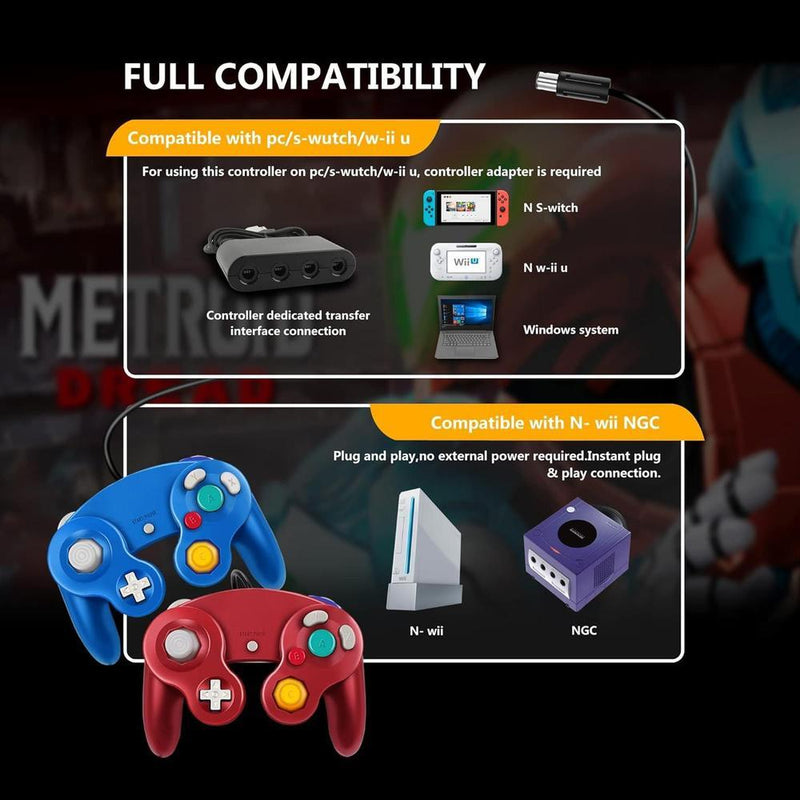 Controlador clásico Gamecube con cable para Nintendo Wii, compatible con Nintendo Switch y PC, tecnología USB