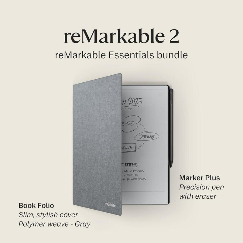Paquete Essentials Remarkable 2 En Gris, Incluye Tableta Digital Con Marcador Plus Y Funda Protectora En Tejido Gris