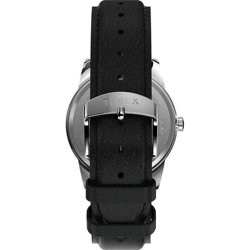 Reloj Timex Easy Reader para hombre con correa de cuero negro, esfera azul y luz Indiglo resistente al agua