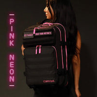 WOLFpak Mochila para portátil 45L rosa neón, táctica y resistente al agua, con parches personalizables y apertura de 180 grados