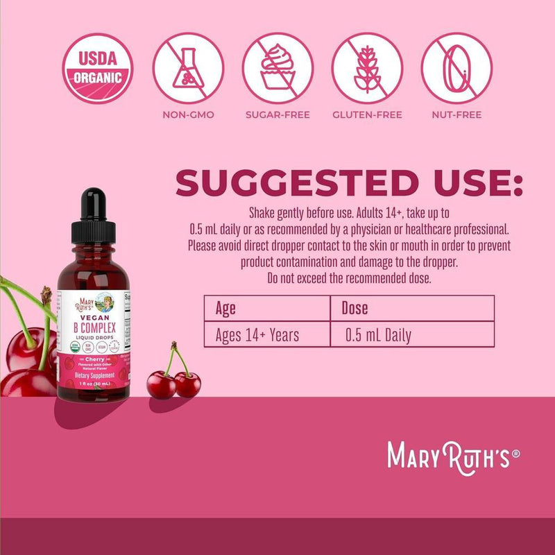 MaryRuth Organics Complejo de Vitamina B, Suplemento Vegano y Orgánico con Biotina, Vitamina B12 y Niacina, Apoyo Metabólico