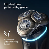 Philips Norelco Shaver i9000 Prestige Ultra, afeitadora eléctrica húmedo y seco, oro blanco, tecnología SenseIQ Pro, cuchillas NanoTech