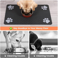 Tapete de alimentación para mascotas, absorbente para comida y agua, base de goma impermeable, gris oscuro a rayas