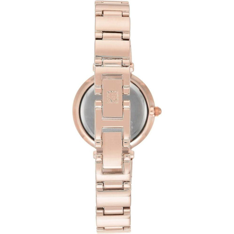 Anne Klein reloj de pulsera para mujer con esfera de diamante genuino, caja de acero inoxidable y pulsera de metal color oro rosa