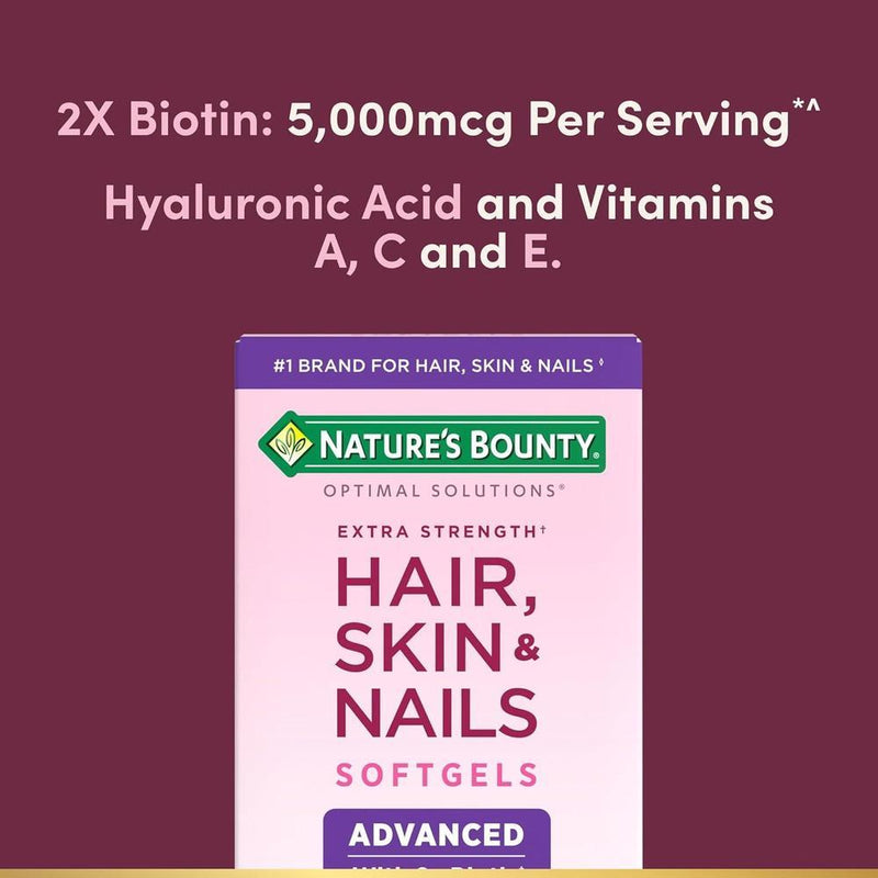 Suplemento Vitaminico Avanzado para Cabello, Piel y Uñas con Biotina y Ácido Hialurónico de Nature's Bounty