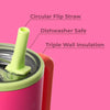 HydroJug Traveler - Vaso moderno con asa y pajilla abatible, resistente a fugas y reutilizable de acero inoxidable con base de goma