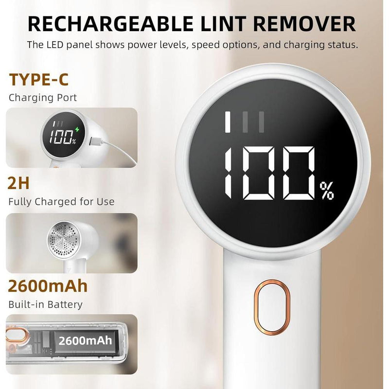 Rasuradora de telas recargable y portátil, con 3 velocidades, 6 cuchillas, pantalla LED, ideal para eliminar pelusas de ropa, muebles y más