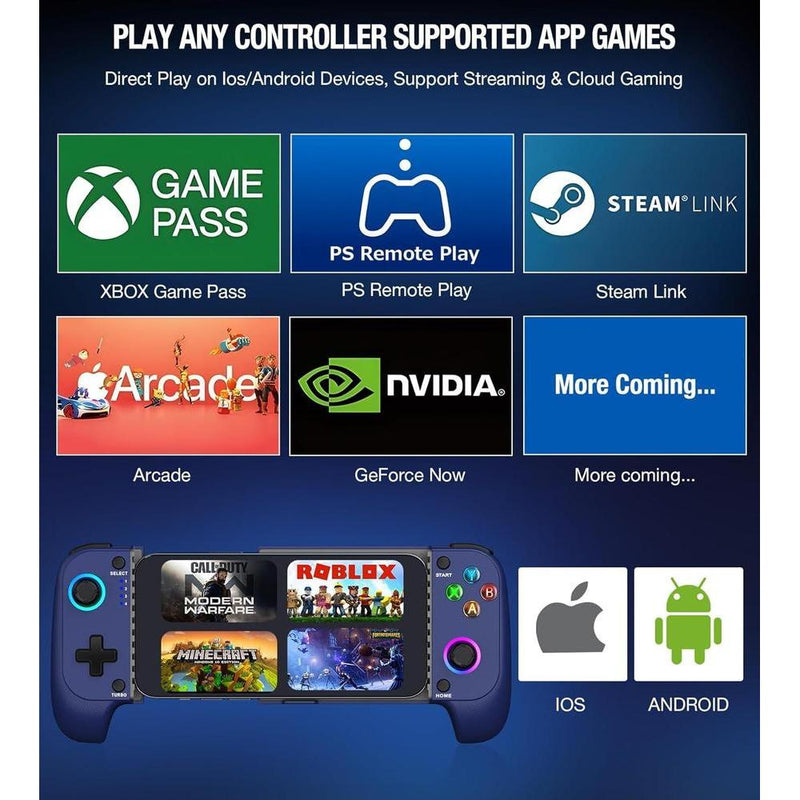 Gamtoure Wireless Controller con Joysticks Hall Effect, diseño ergonómico y RGB para iPhone/Android, ideal para juegos en la nube