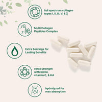 Píldoras de colágeno múltiple con biotina, ácido hialurónico y complejo de vitamina C. Sin OMG ni rellenos. 240 cápsulas