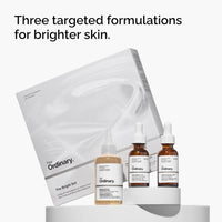The Ordinary Bright Set, régimen facial 3 pasos con ácido glicólico, arbutina y cafeína para tono radiante y uniforme