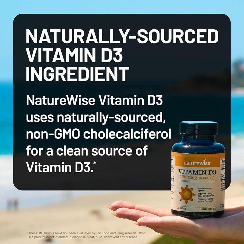 Vitamina D3 de NatureWise para apoyo inmunológico, muscular y óseo, sin GMO ni gluten, en aceite de oliva orgánico
