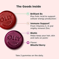 OLLY Multivitaminas para Mujeres, Gummy con Vitaminas A, D, C, E, Biotina, Ácido Fólico, Sabor Berries, 65 Días