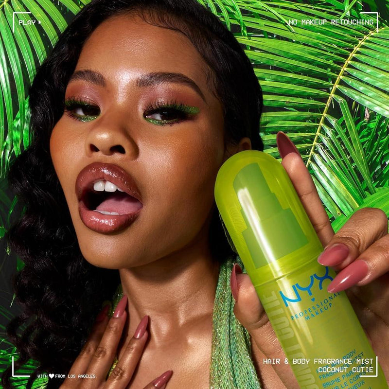 Perfume de fragancia de aceite graso NYX Cutie aroma de coco para cabello y cuerpo con melocotón y manzana vegano