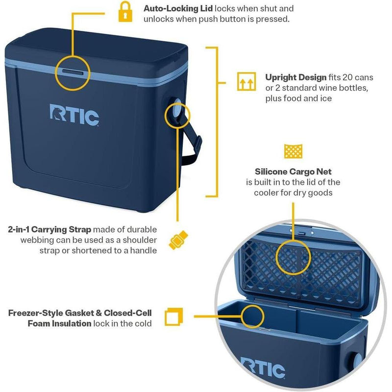 RTIC Enfriador portátil de viaje, ligero y resistente para exteriores, mantiene productos frescos 1-2 días