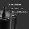 HydroJug Traveler - Vaso moderno con asa y pajilla abatible, resistente a fugas, reutilizable, aislado de acero inoxidable con base de goma